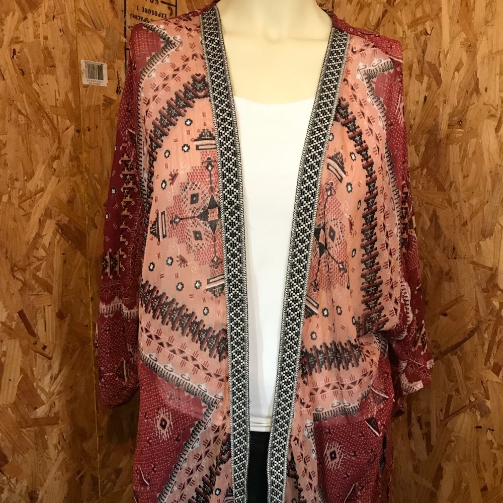 XHILARATION Open Fringed Poncho Style Tunic SZ XL